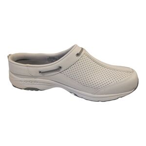 Easy Spirit Travel Time Clogs Shoes Women's 11M White Leather Slip On Low Wedge